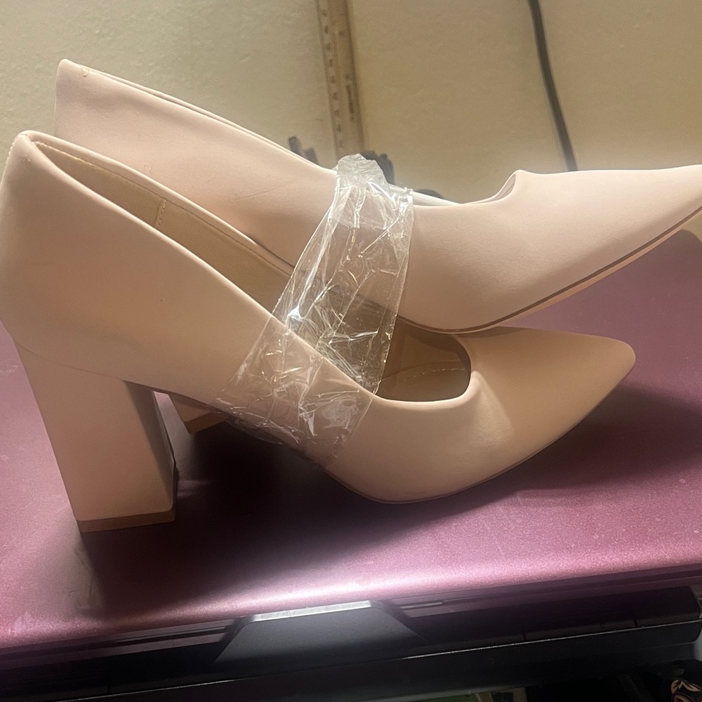Chic Nude Block Heel Pumps